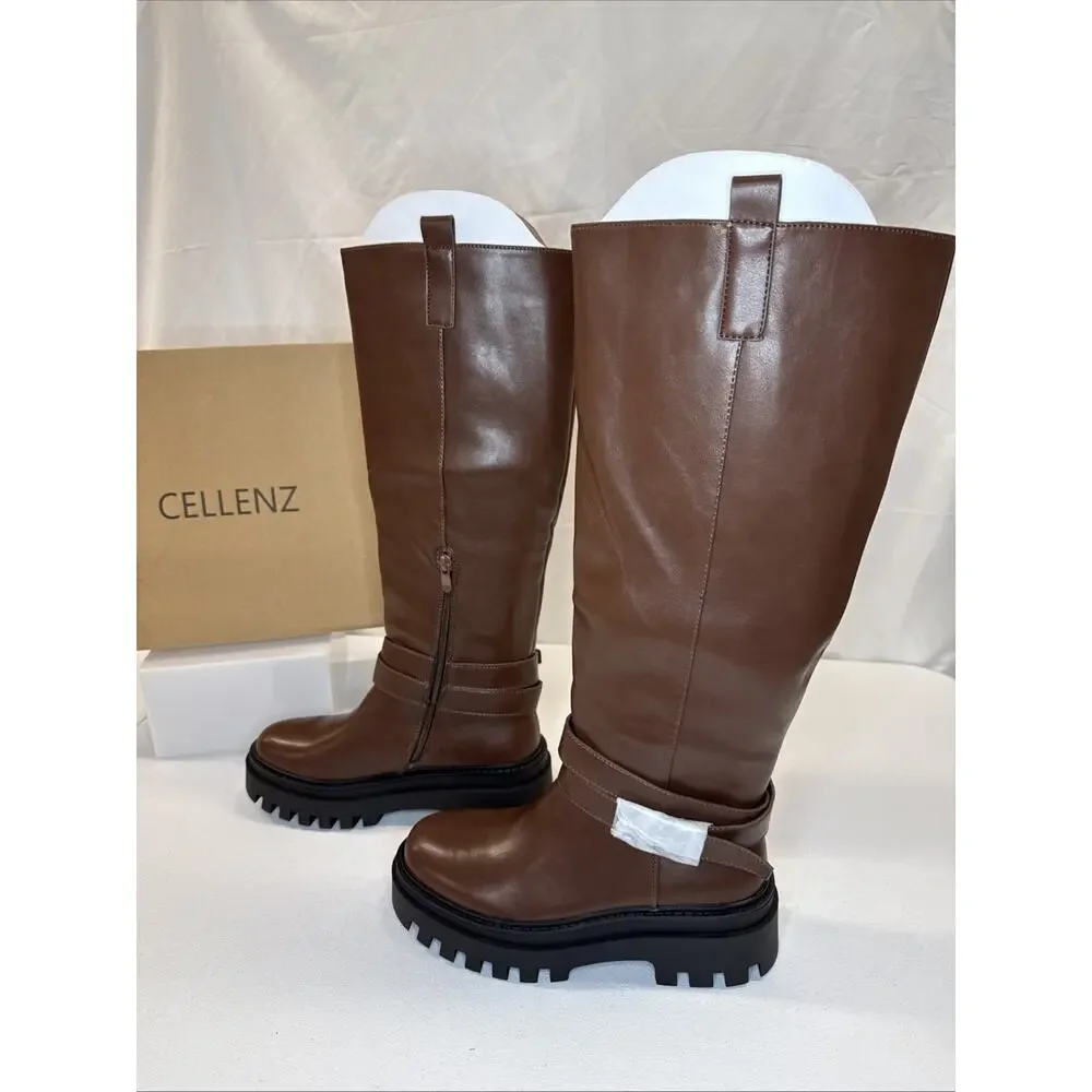 Cellenz Women’s Knee High Boots: 2.6 Inch Platform Round Toe Boot Brown Size 8